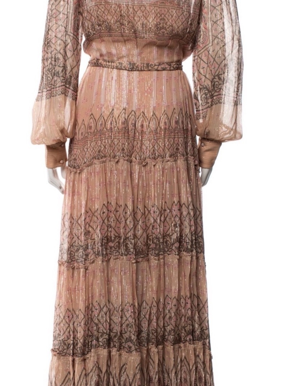 HEMANT & NANDITA Blush Pink Lace Tiered Maxi Dress - Picture 4 of 6